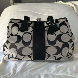 Coach Monogram Signature Black and Gray Kisslock Purse